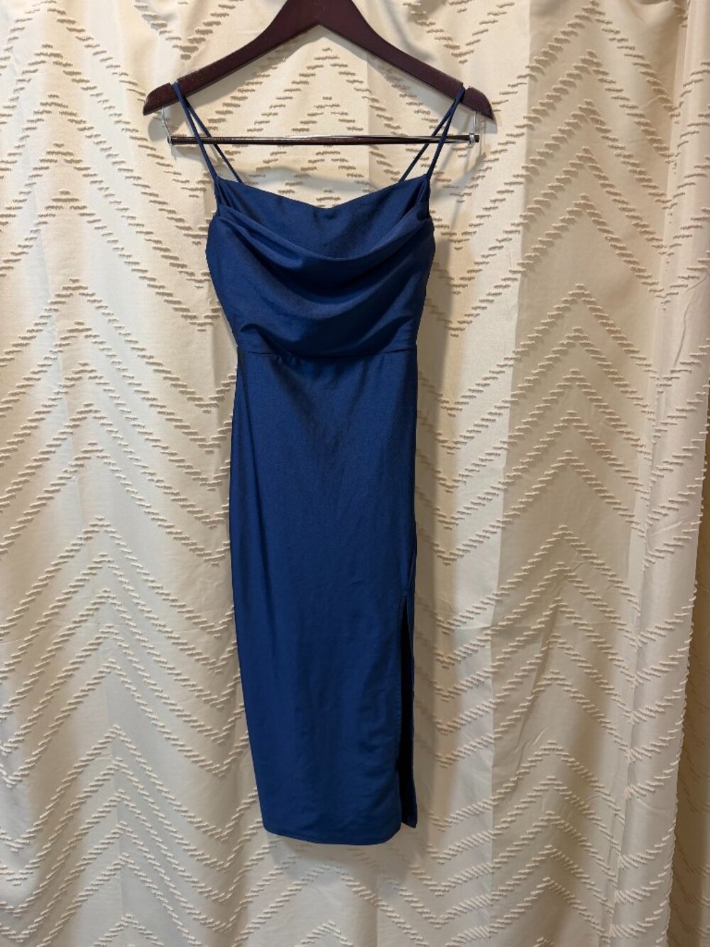 Windsor Satin Slip Dress Small Navy Blue Midi Cowl Neck Formal Party